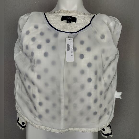 J. CREW Jacket in Polka Dot Textured Tweed Blazer Size 0 White Navy - Picture 16 of 16